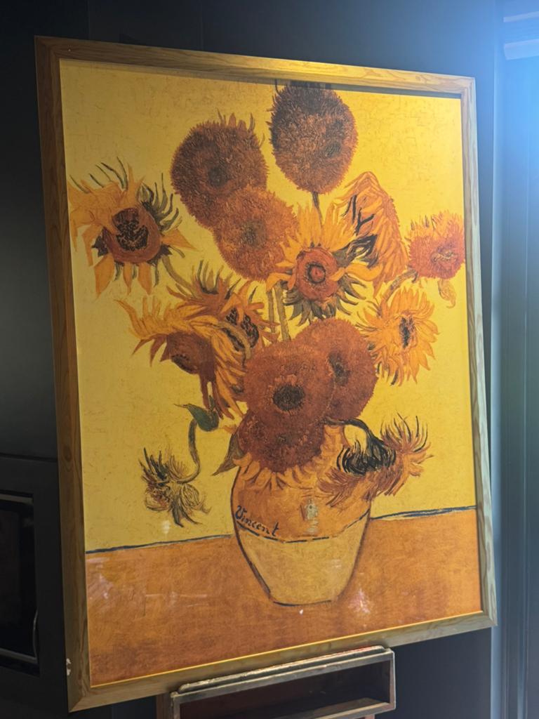 Van Gogh 15 Zonnebloemen in vaas XXL 97,5x128cm, Ophalen, Zo goed als nieuw, Schilderij, 75 tot 100 cm