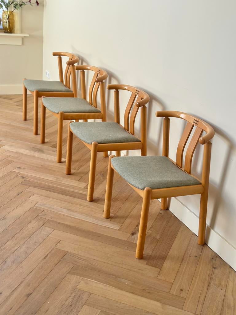 Set 4 vintage eetkamerstoelen Deens design jaren 50/60 hout, Ophalen, Gebruikt, Overige kleuren, Vier