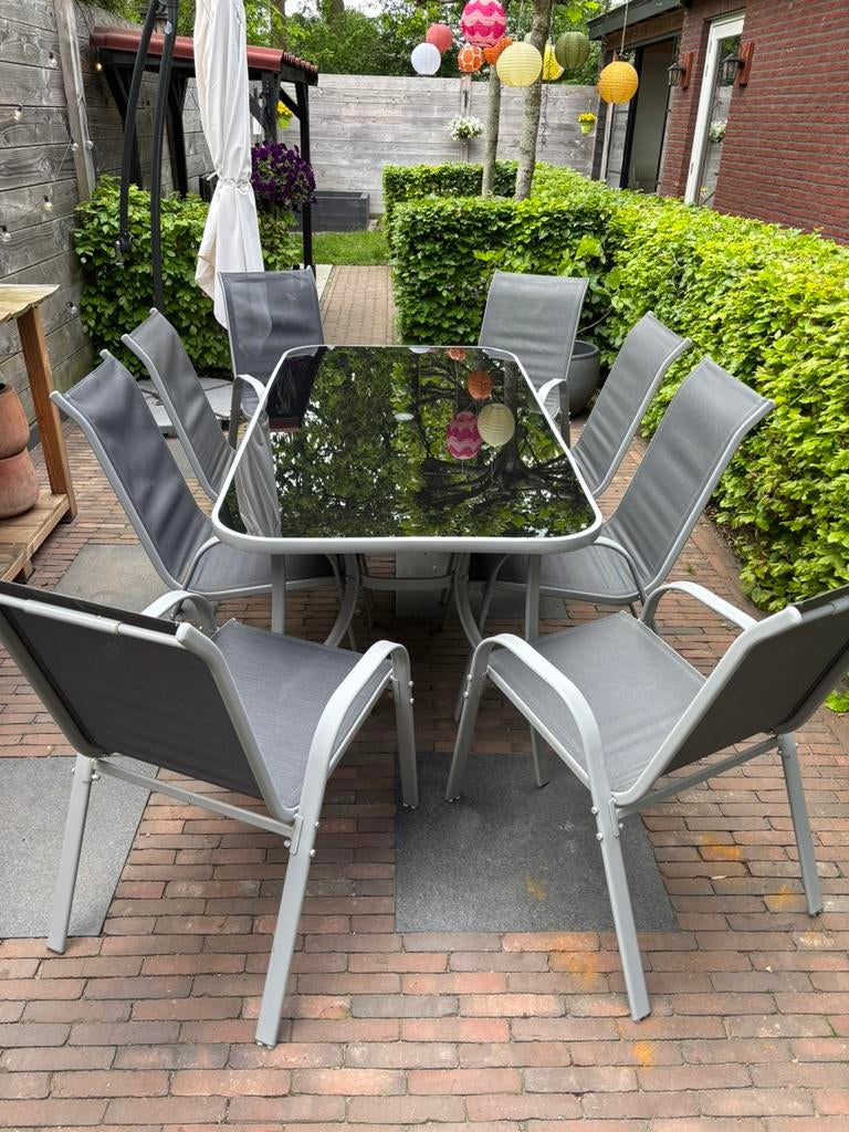 Tuintafel met 8 stoelen, Tuin en Terras, Ophalen, Eettafel, Aluminium, Tuinset