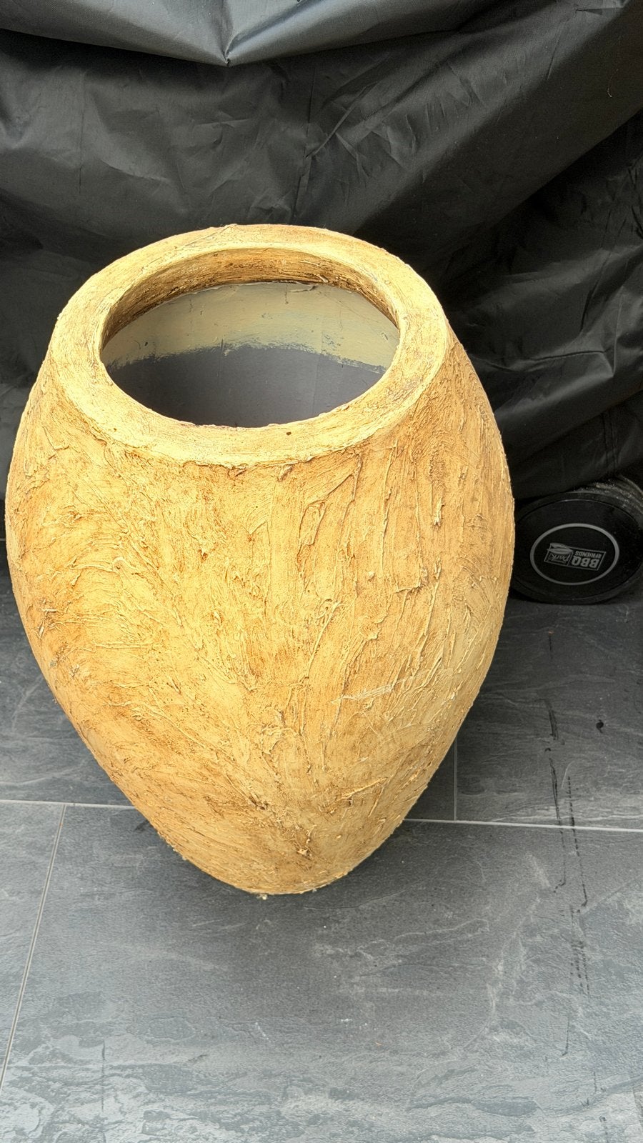 Grote decoratieve bloempot, aardewerk, geel 55cm hoog, Ophalen, Gebruikt, 40 cm of meer, Rond