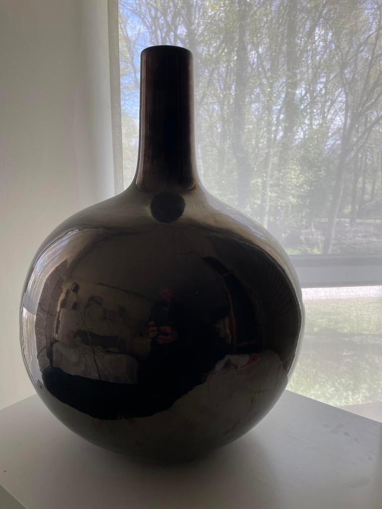 Grote glanzende vaas, donkerbruin/zwart, modern design, Ophalen of Verzenden