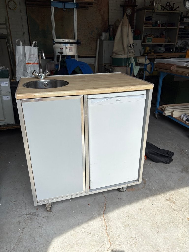 keukenunit met spoelbak, boiler en koelkast, Ophalen, Gebruikt, 100 tot 150 cm, 50 tot 75 cm