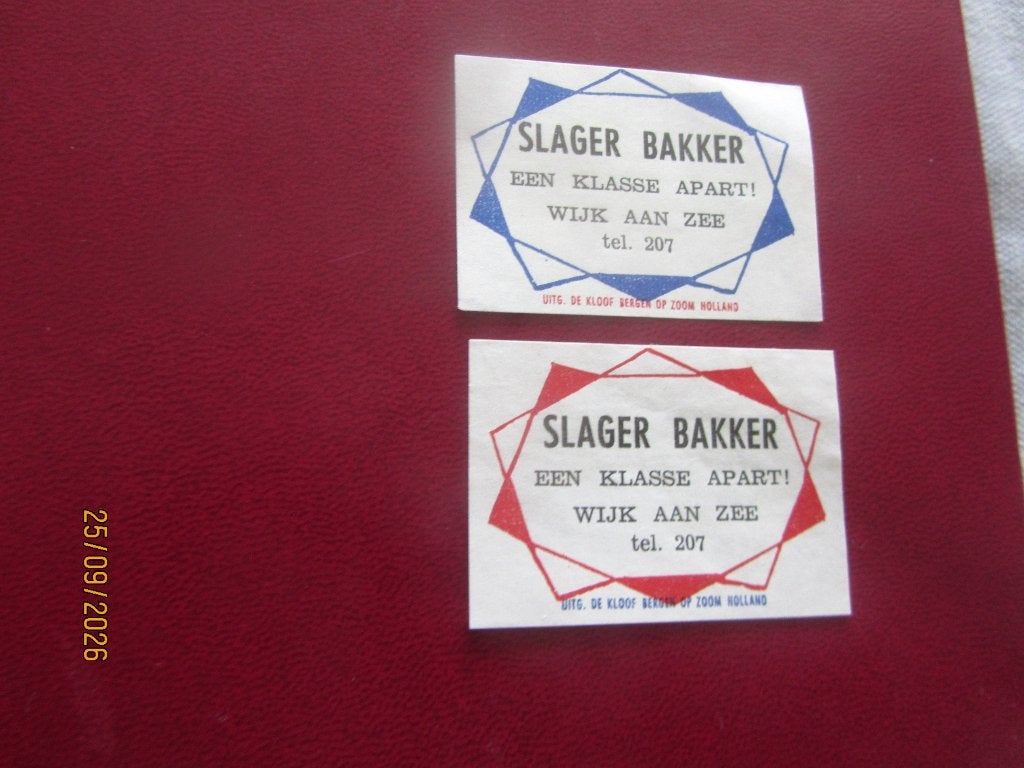 Slager Bakker  Wijk aan Zee, Ophalen of Verzenden, Gebruikt, Luciferdoosjes of -merken