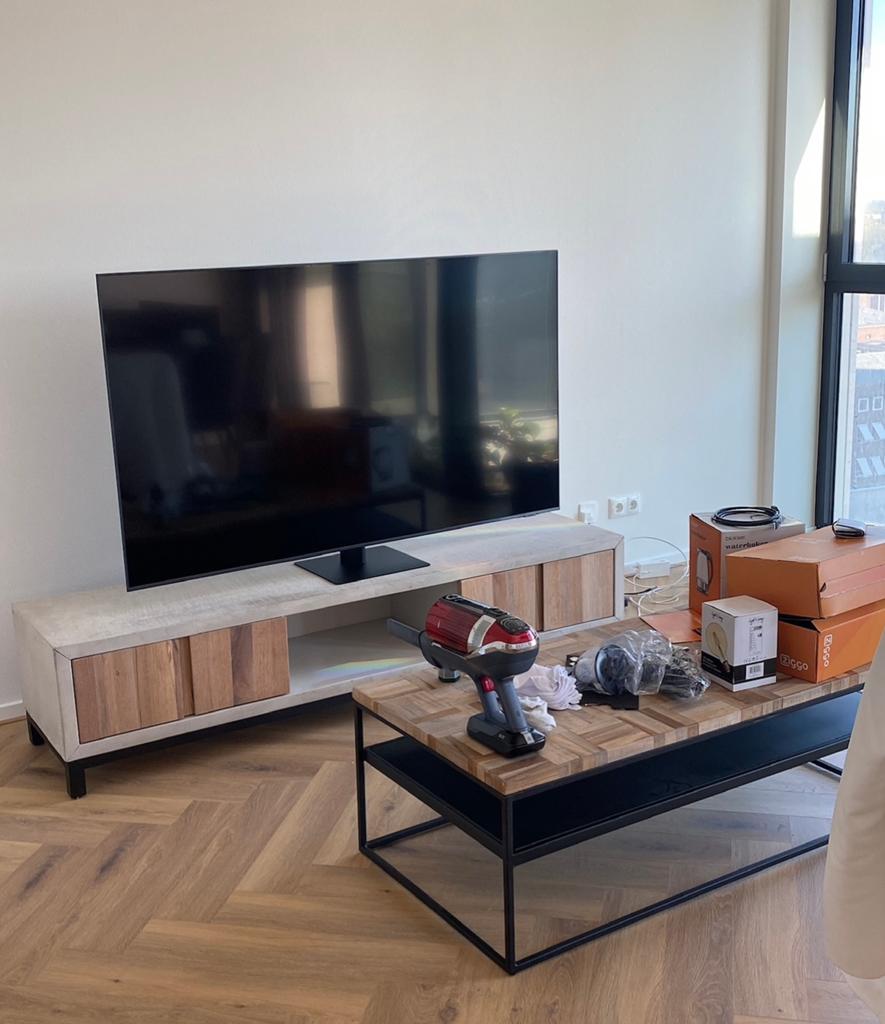 Tv meubel met 2 lades, Ophalen, 150 tot 200 cm, Zo goed als nieuw, Minder dan 100 cm