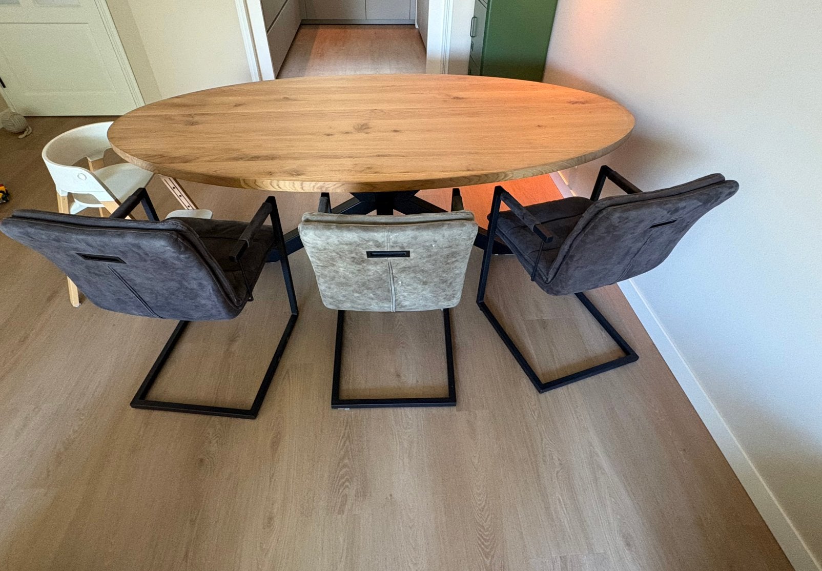 Ovale eettafel 220x110 cm met massief eiken blad 4cm dik, Ophalen, 100 tot 150 cm, Eikenhout, 200 cm of meer