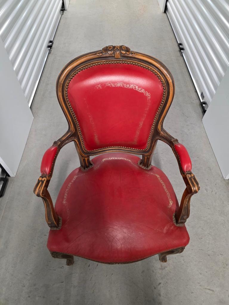 Antieke stoel met lederen bekleding, Huis en Inrichting, Ophalen, Gebruikt, Bruin, Eén