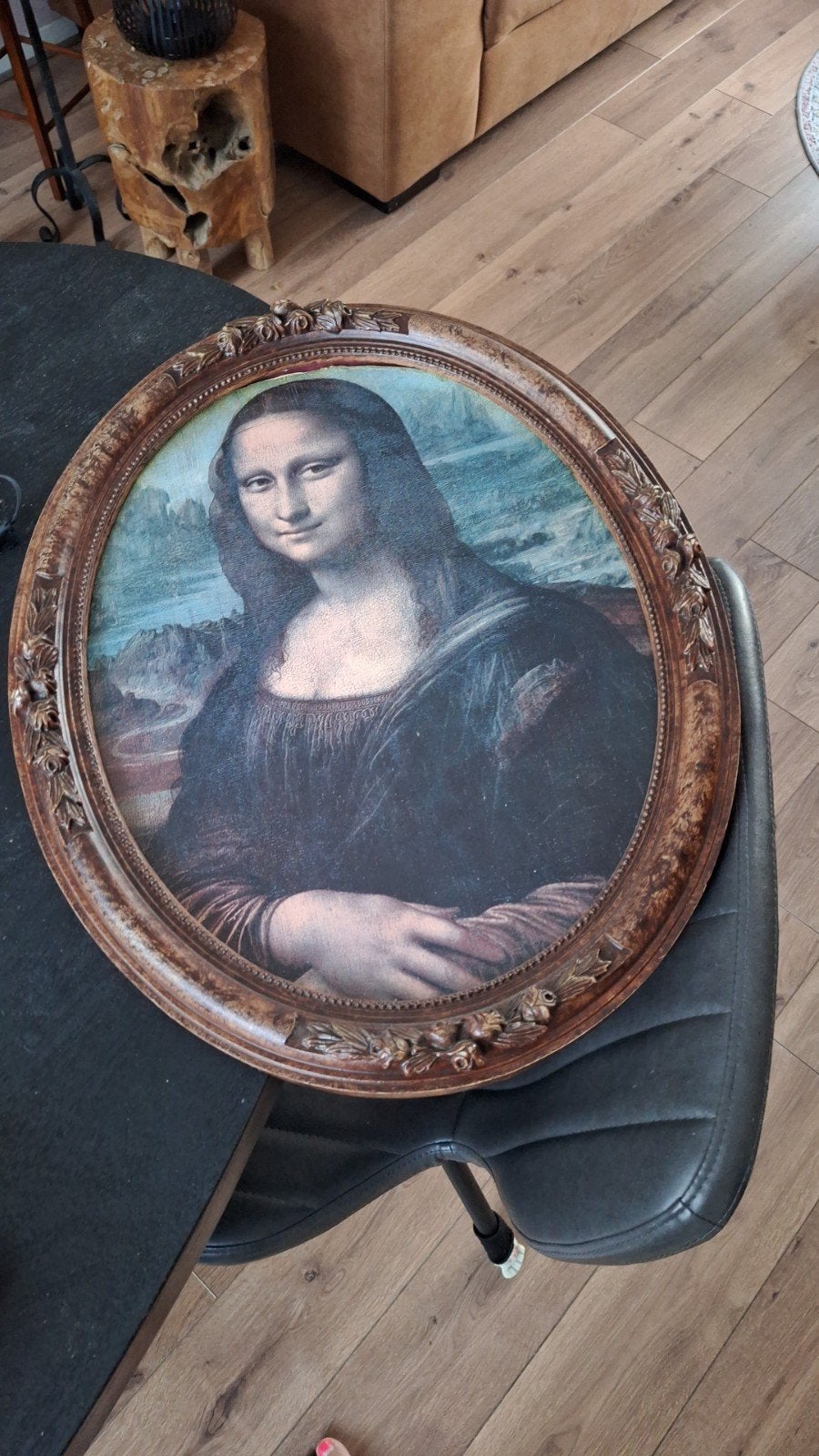 Mona Lisa schilderij in ovale lijst 50 cm hoog, Ophalen of Verzenden