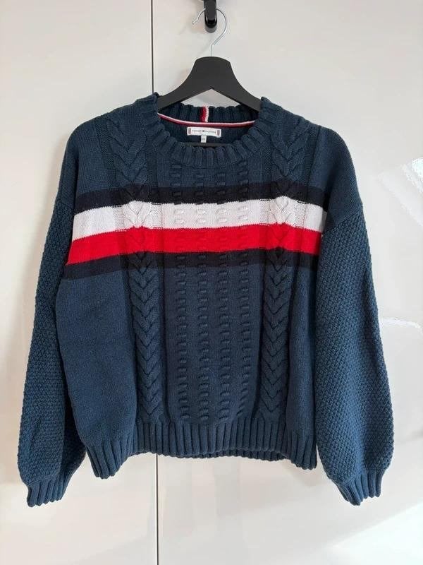 Chunky Trui Tommy Hilfiger grof gebreid blauw navy maat S, Blauw, Ophalen of Verzenden, Zo goed als nieuw, Maat 36 (S)