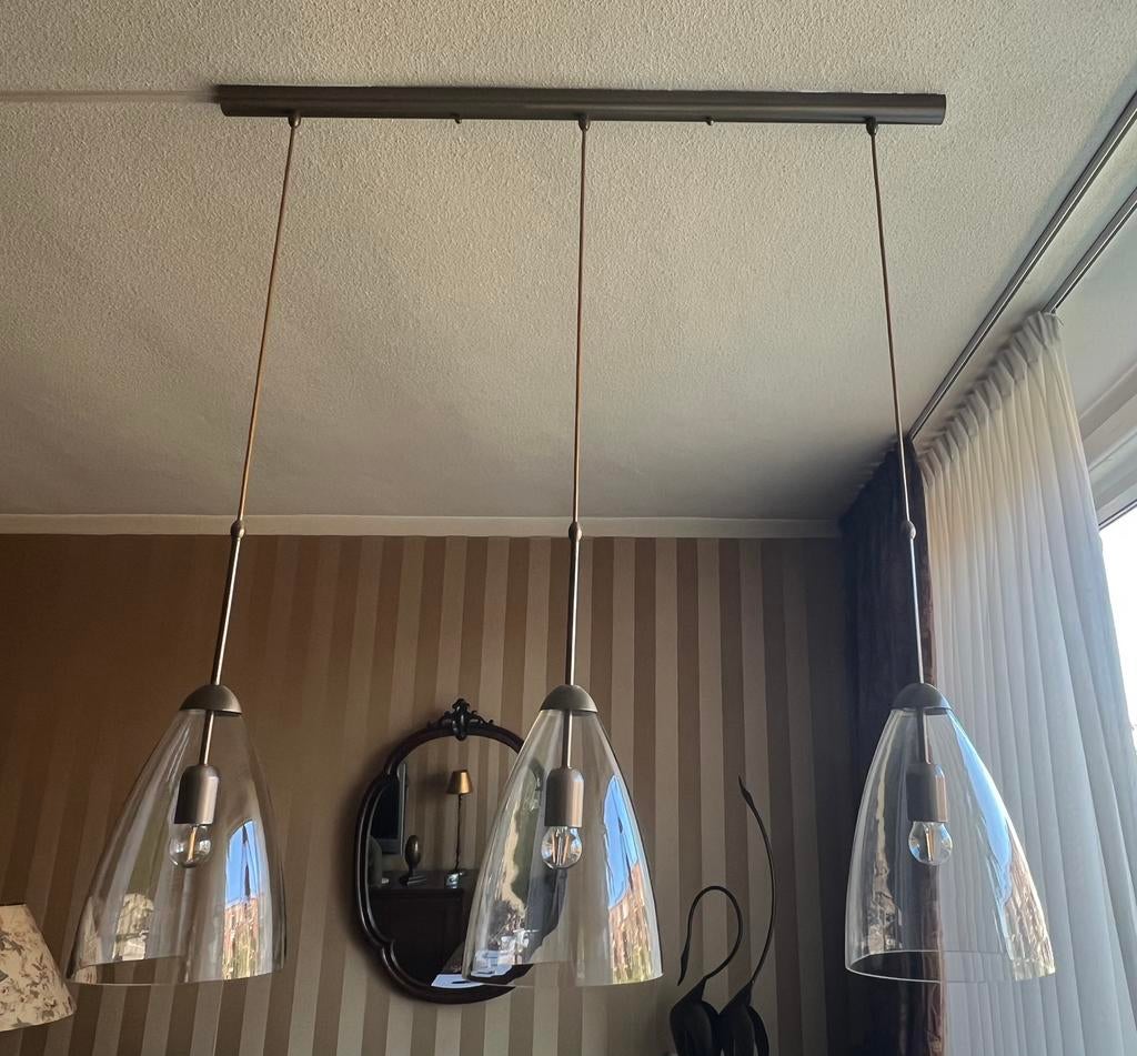 Hanglamp met glazen kelken, Huis en Inrichting, Lampen | Hanglampen, Ophalen, Gebruikt, Glas, 50 tot 75 cm