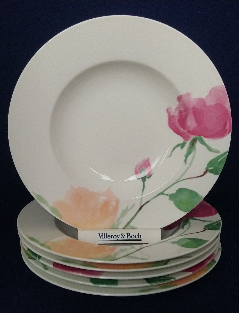 Villeroy & Boch Rosanna - 6 soepborden met rozen, Villeroy & Boch, Ophalen of Verzenden, Zo goed als nieuw, Bord(en)