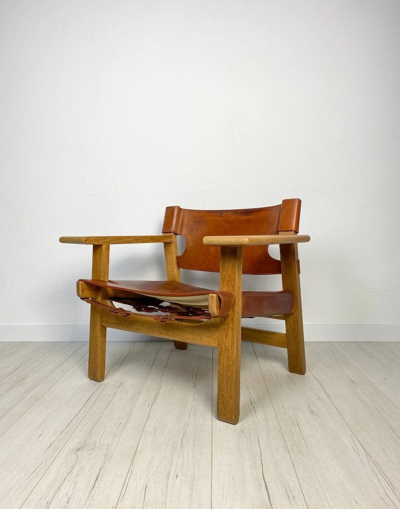 Børge Mogensen Spanish Chair eiken Fredericia vintage 50s, Huis en Inrichting, Ophalen of Verzenden, Zo goed als nieuw, Leer, Vintage