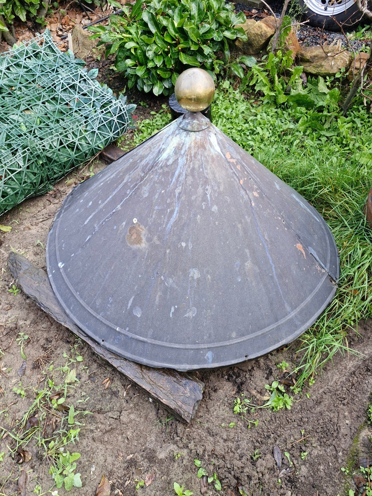 koperen punt / deksel met messing bal 60 hoog 100 doorsnede, Ophalen, Gebruikt, Overige typen