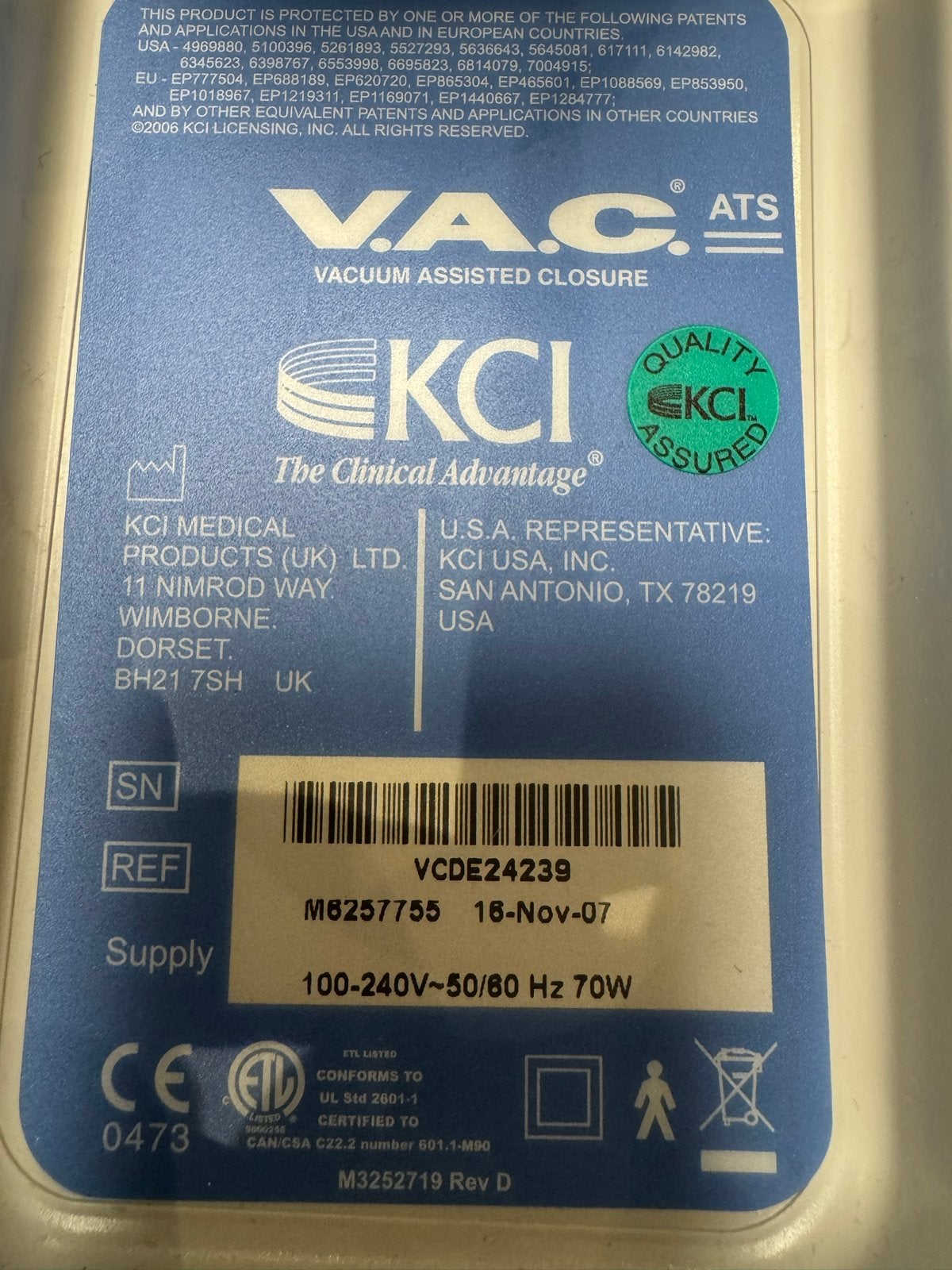 VAC vacuum therapie apparaat KCI met accecoires wondzorg, Ophalen