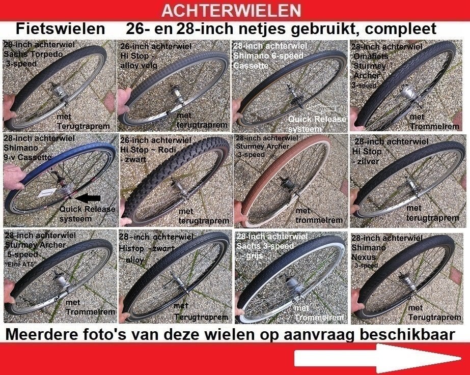 Fiets achterwielen 26- en 28-inch gebruikt compleet met band, Fietsen en Brommers, Ophalen, Gebruikt, Wiel
