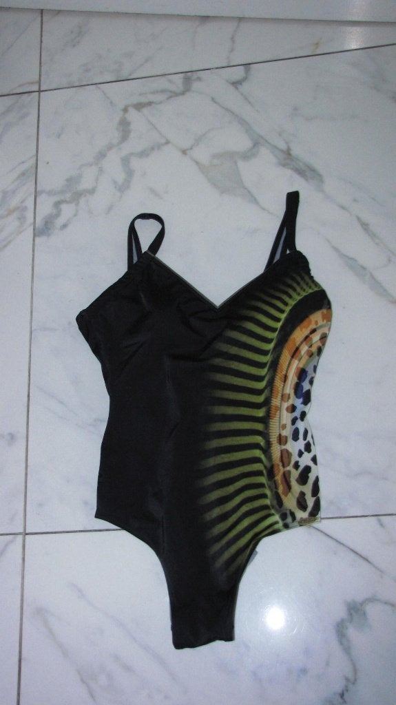 40c SUNFLAIR badpak zwart geel groen, Ophalen of Verzenden, Zo goed als nieuw, Overige kleuren, Badpak