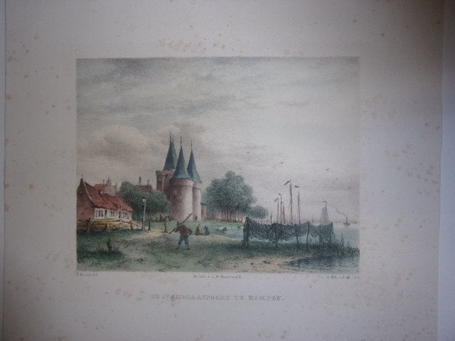 De St Nicolaaspoort te Kampen Gekleurde litho naar E.Koster, 1800 - 1899, Stadsgezicht, Ophalen of Verzenden, 20 cm