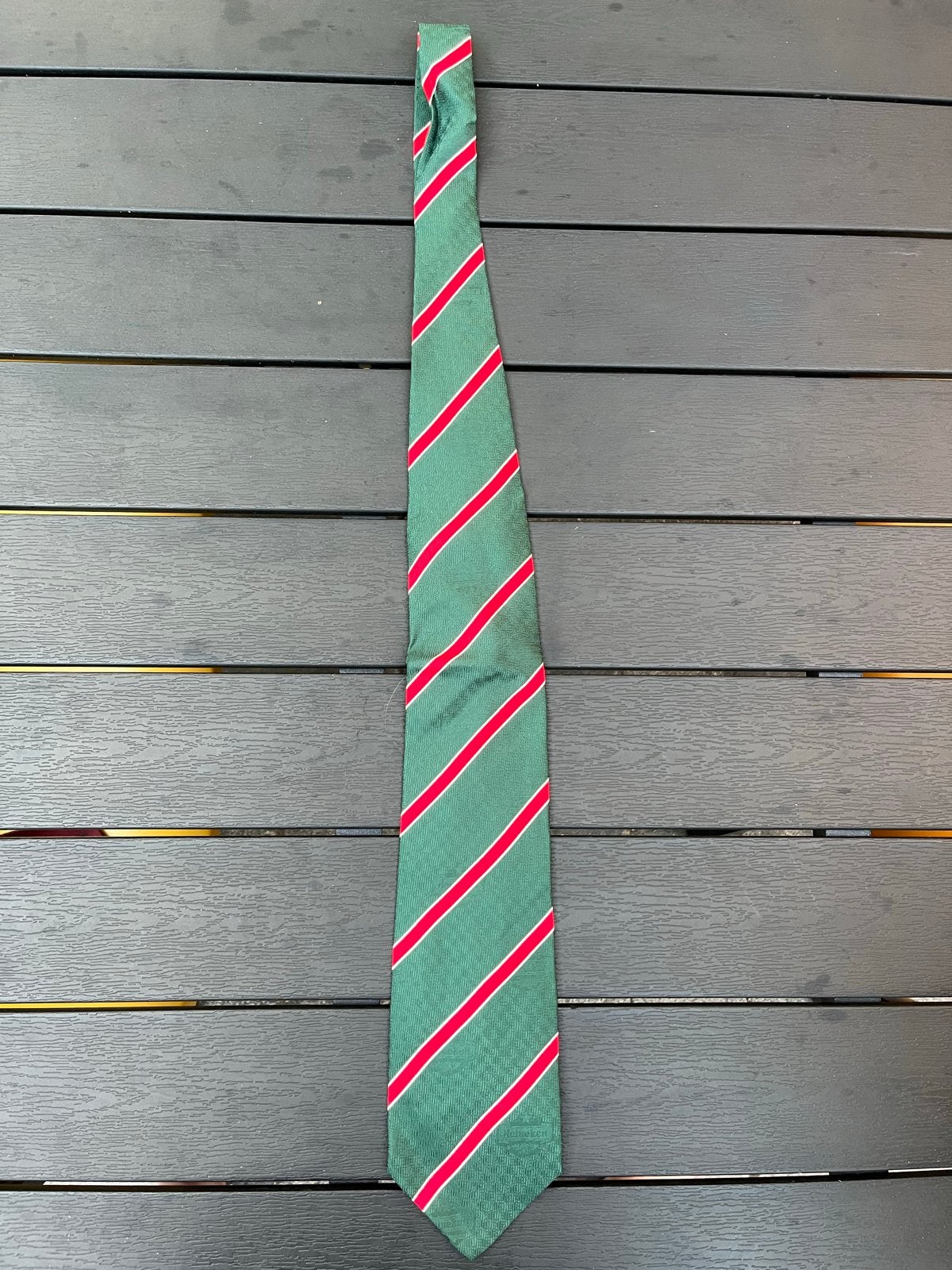 Heineken stropdas groen met rode strepen, Ophalen of Verzenden, Nieuw, Groen, Met patroon