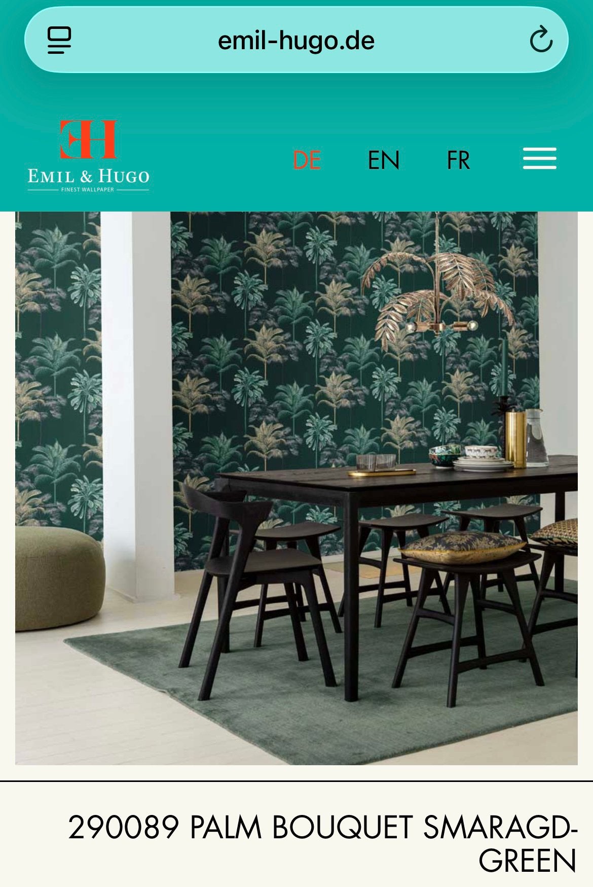 1 rol Emil & Hugo luxe vliesbehang groen palmen 290089, Bladeren, Ophalen of Verzenden, Groen, Vliesbehang