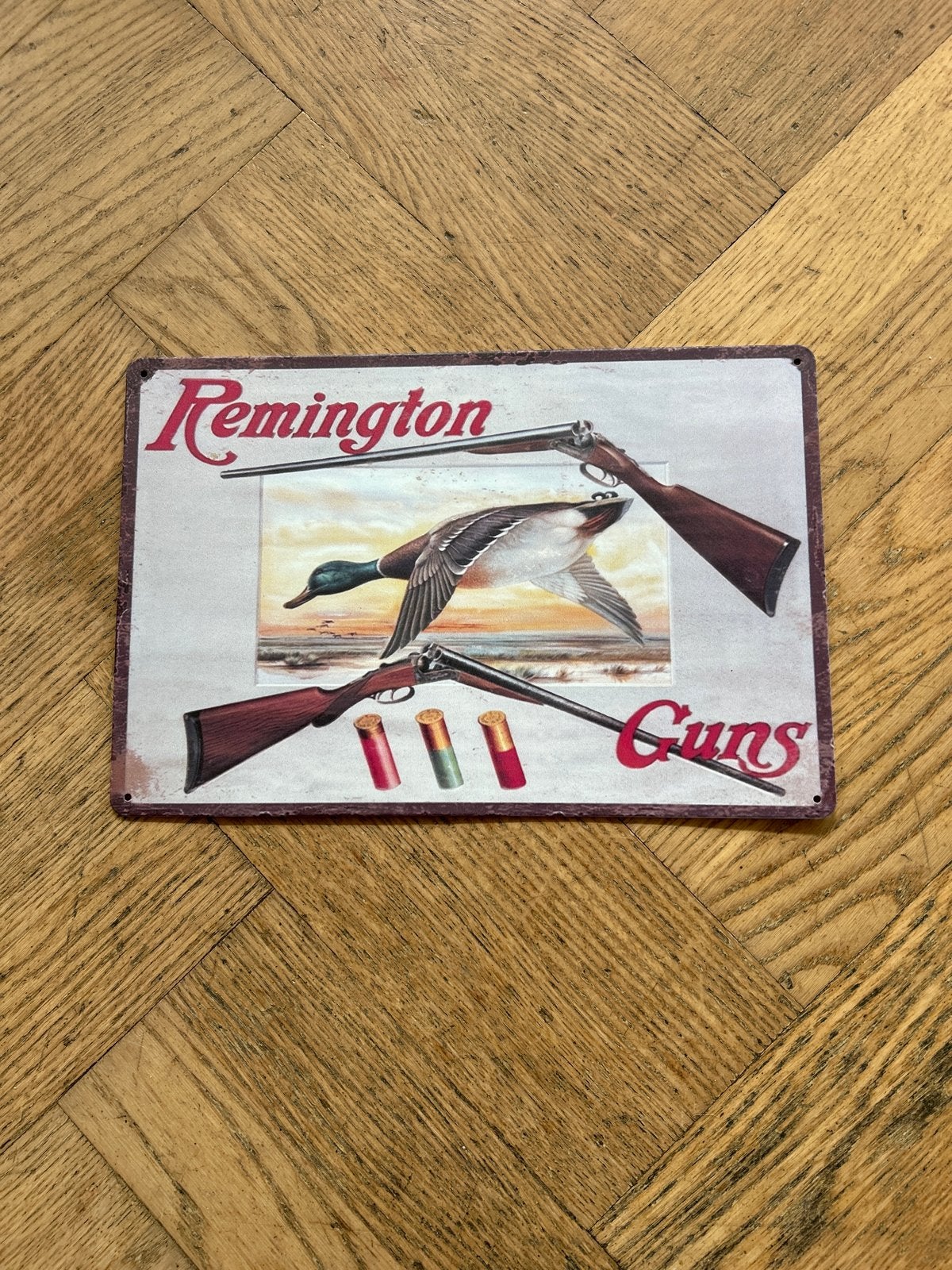 Remington Guns Metalen Plaat - Vintage Jacht Decoratie, Ophalen of Verzenden, Gebruikt