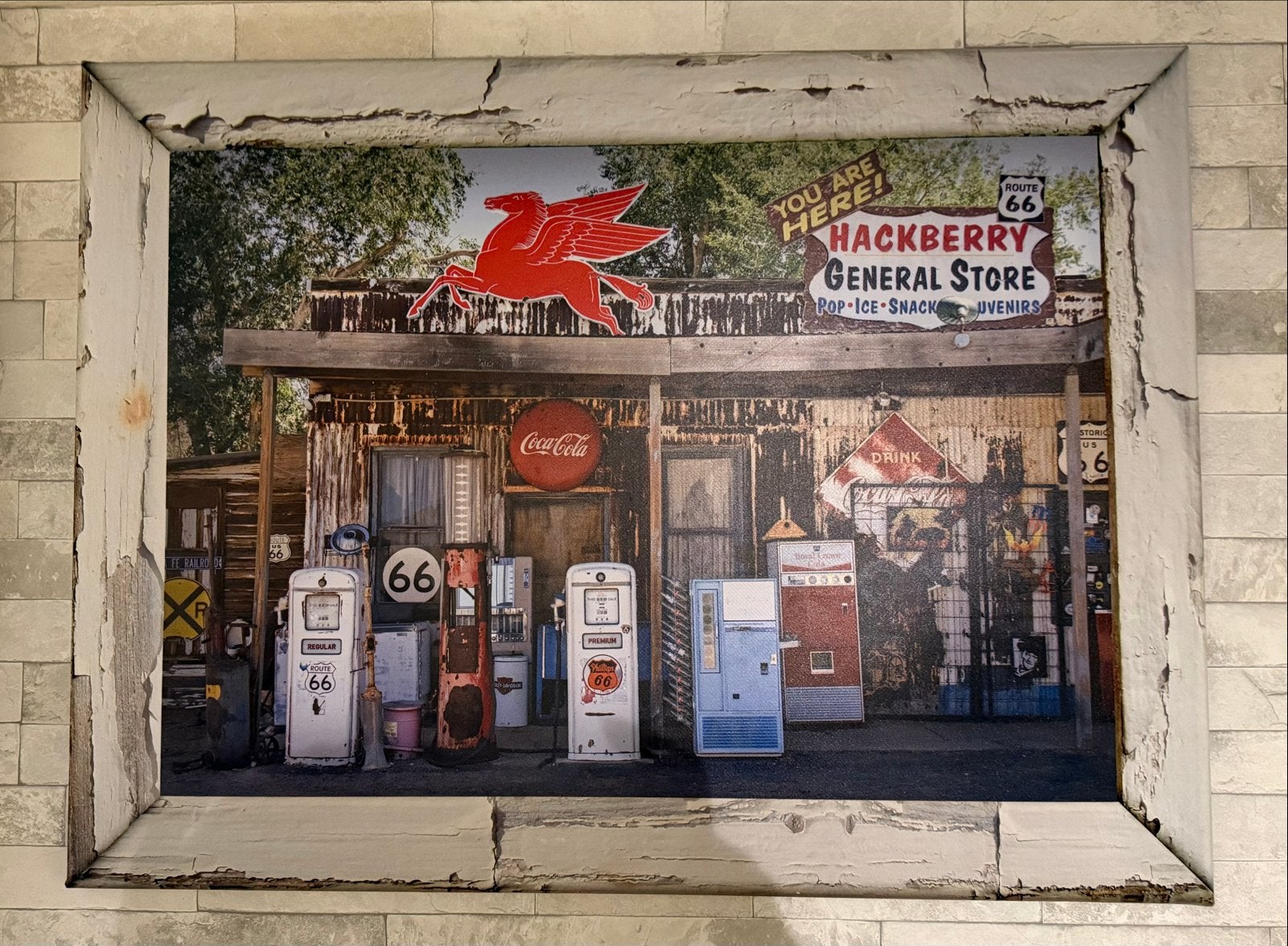 Route 66 Hackberry General Store Print met lijst, Huis en Inrichting, Ophalen of Verzenden, Gebruikt, 75 tot 100 cm, Print