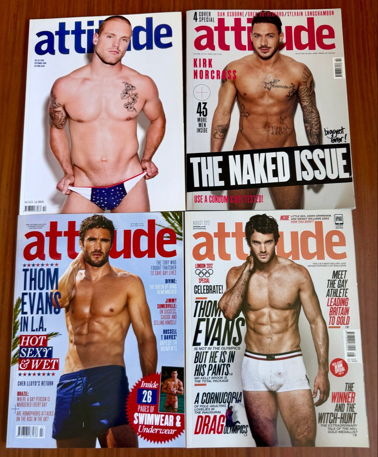 Attitude Magazine - 4 edities met Thom Evans, Dan Osborne..., Ophalen of Verzenden, Zo goed als nieuw, Overige typen