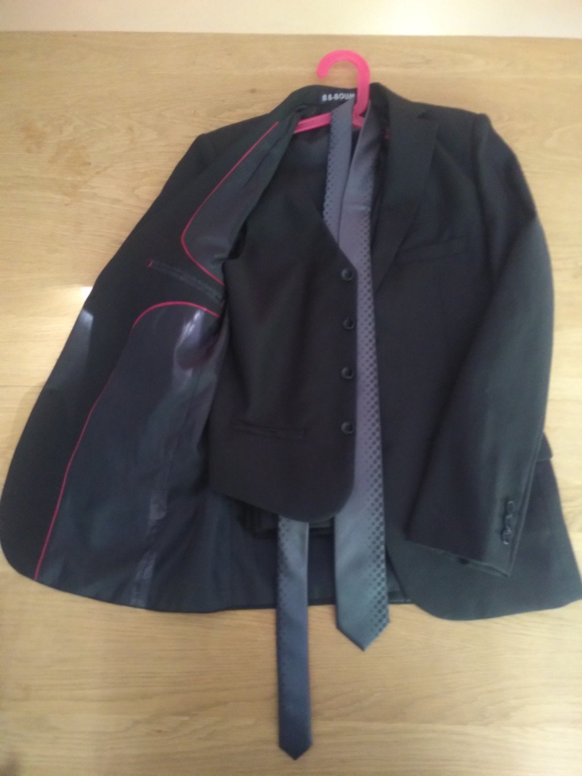 Driedelig zwart pak met gilet mt 152, Ophalen of Verzenden, Zo goed als nieuw, Jongen