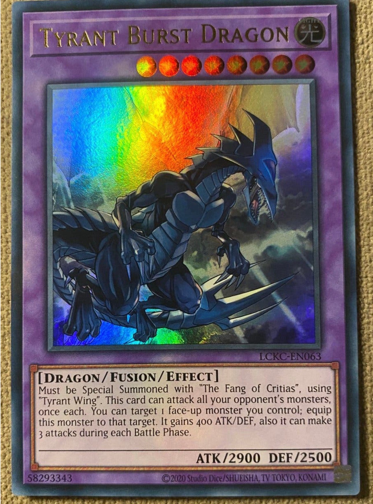 Yu-Gi-Oh! Tyrant Burst Dragon LCKC Print !, Ophalen of Verzenden, Zo goed als nieuw, Losse kaart, Foil