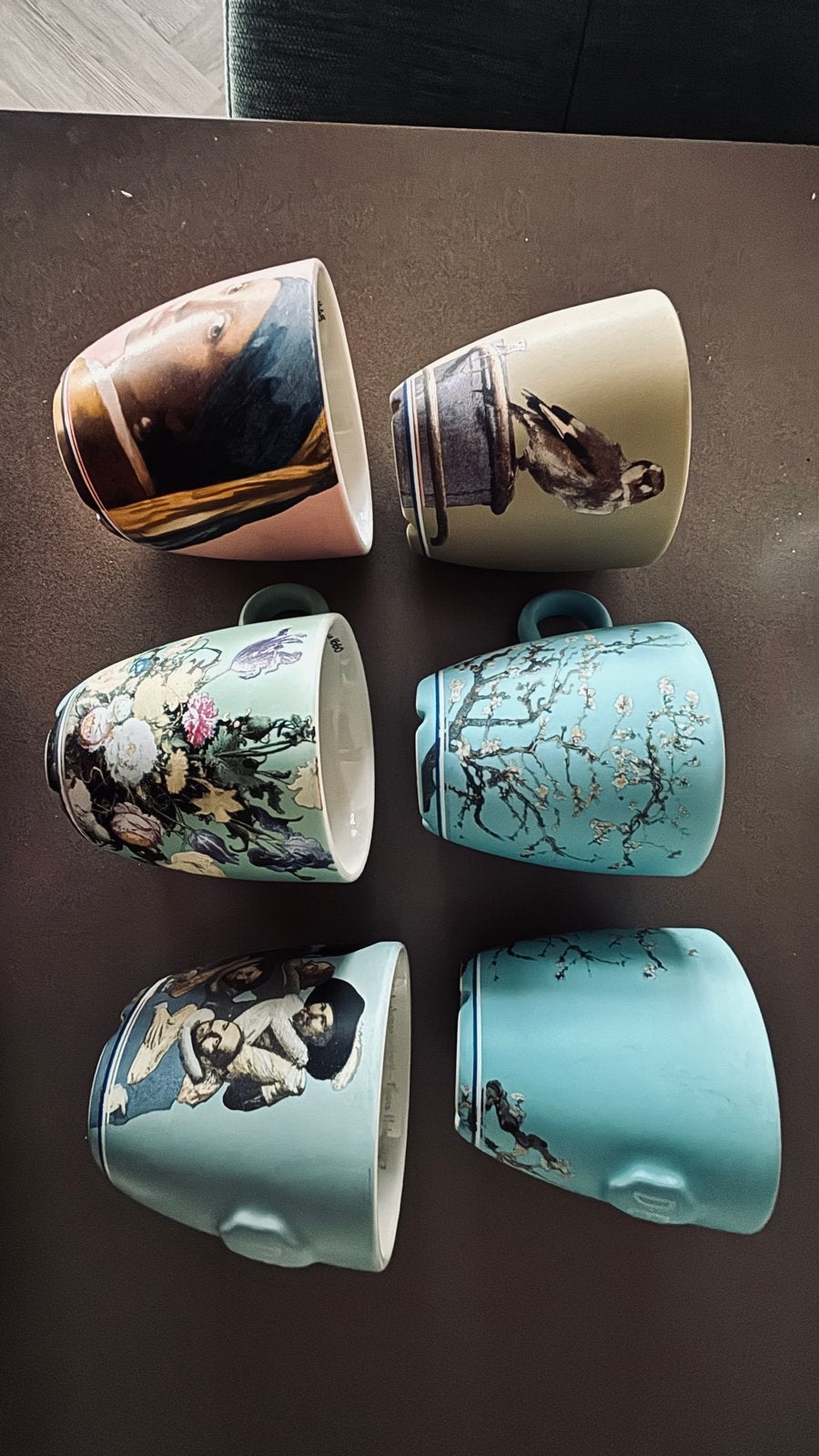 Set van 6 kunstzinnige mokken met beroemde schilderijen, Ophalen, Gebruikt, Keramiek, Mok