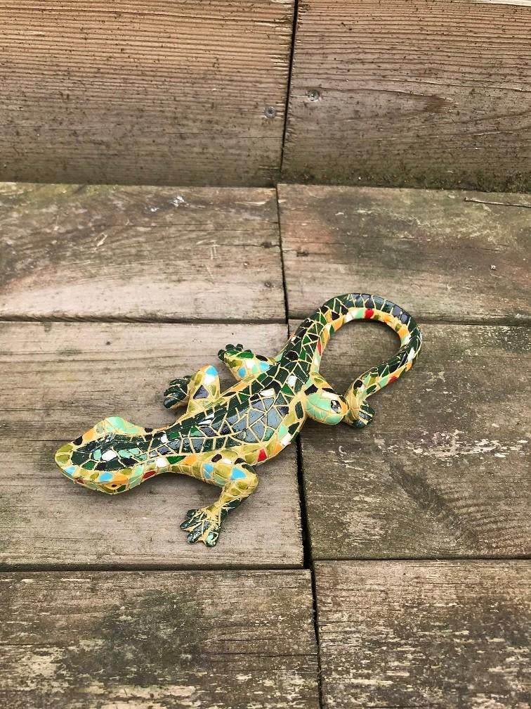 Een prachtige salamander in mozaiek stijl, vrolijk beeldje, Dierenbeeld, Kunststof, ., Nieuw