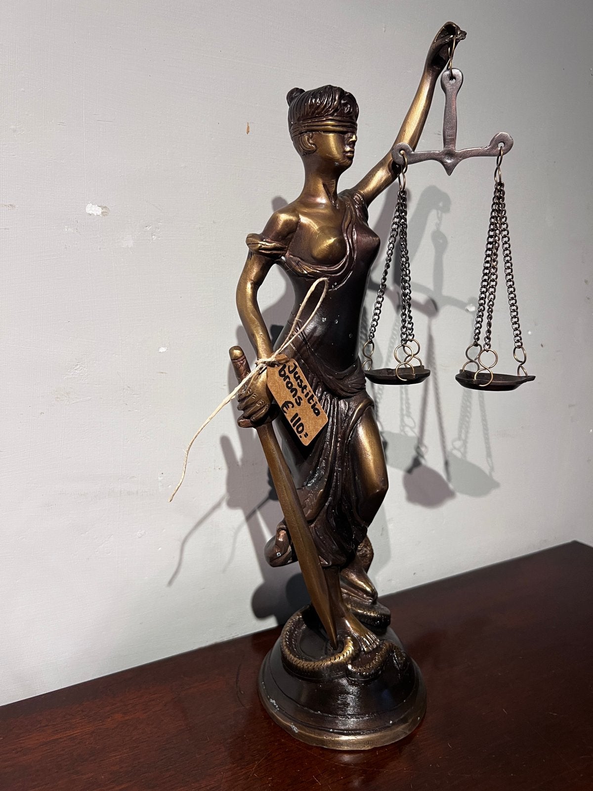 Brons beeld vrouwe justitia 39 cm hoog, Verzamelen, Ophalen of Verzenden, Nieuw, Mens