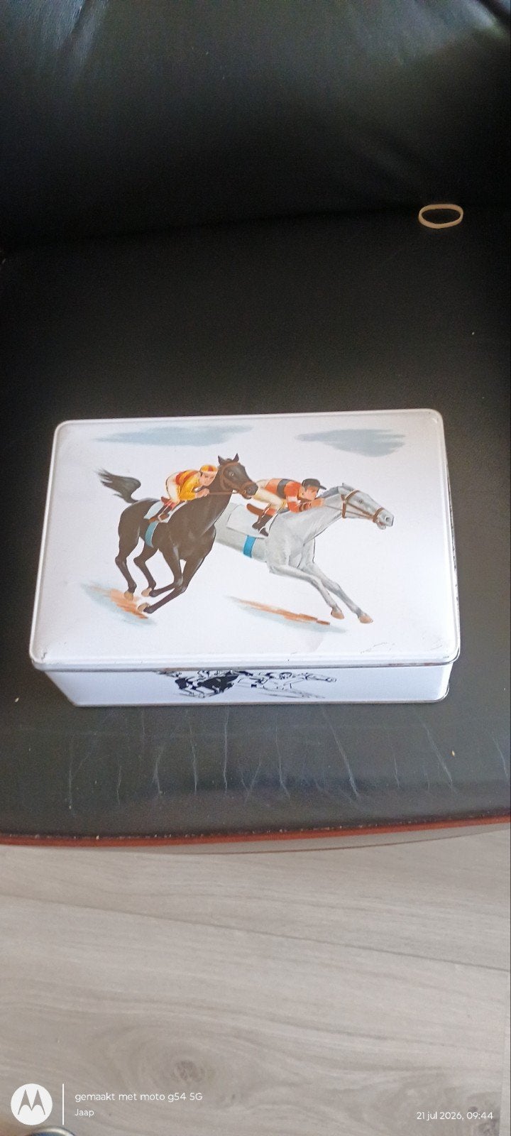 Vintage Melle voorraadtrommel paardenrennen (1950-1960), Ophalen of Verzenden