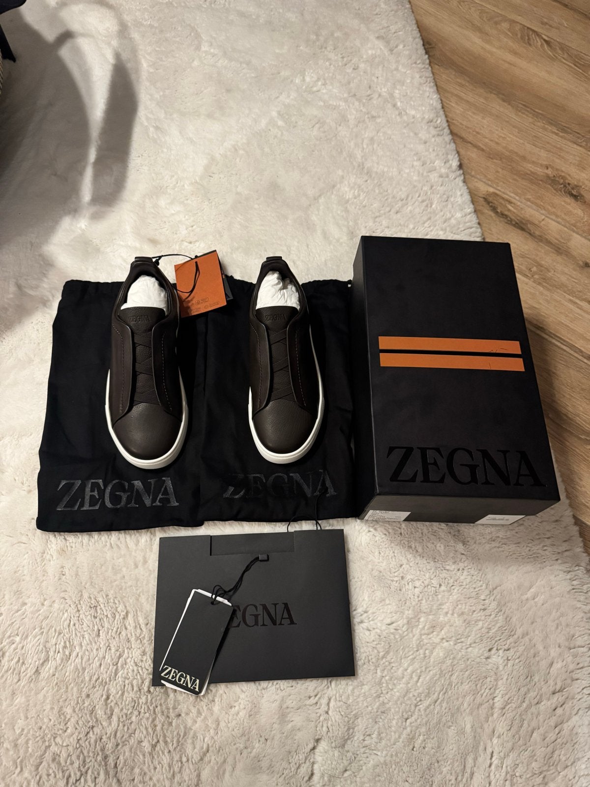 Zegna Triple Stitch Sneakers Bruin Leer Maat 41, Bruin, Nieuw, Ophalen of Verzenden, Sneakers of Gympen