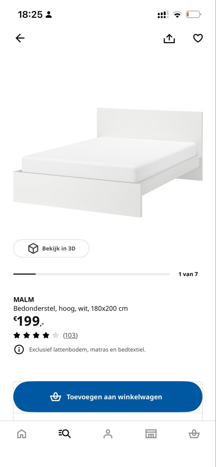IKEA MALM 180x200 incl. Luroy lattenbodem, Huis en Inrichting, Ophalen, Wit, Tweepersoons, Zo goed als nieuw