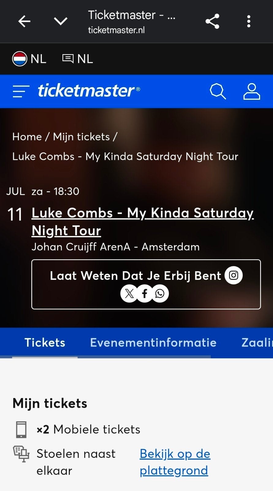 Luke Combs Johan Cruijff Arena Amsterdam, Twee personen, Juli