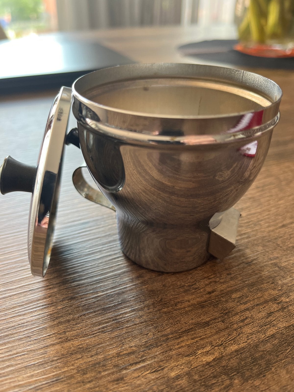 Vintage RVS Suikerdispenser klein model 7 cm., Ophalen