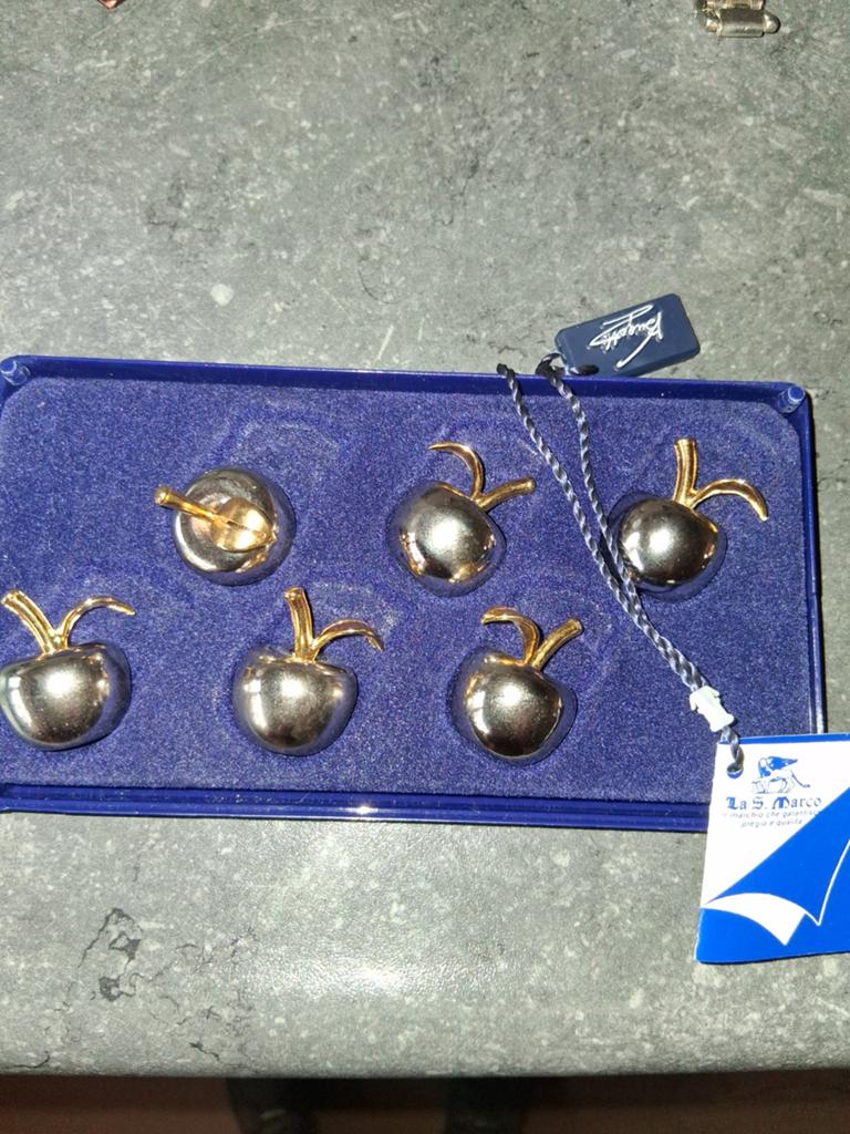 Set van 6 verzilverde appelvormige servetringen, Antiek en Kunst, Antiek | Goud en Zilver, Ophalen of Verzenden, Zilver