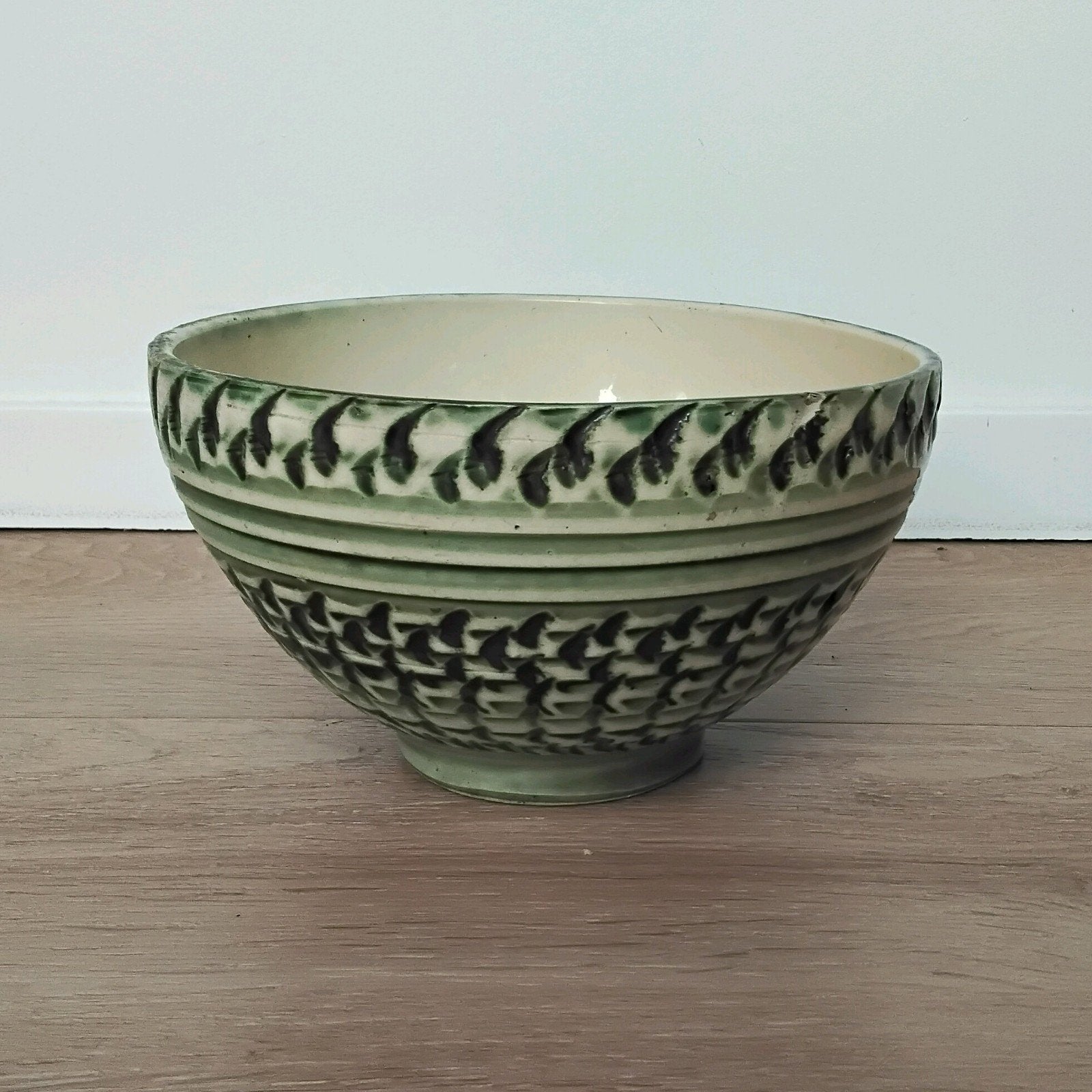 Vintage bloepot/schaal met berkenbast patroon, 17cm doorsnee, Rond, Binnen, Ophalen of Verzenden, Zo goed als nieuw