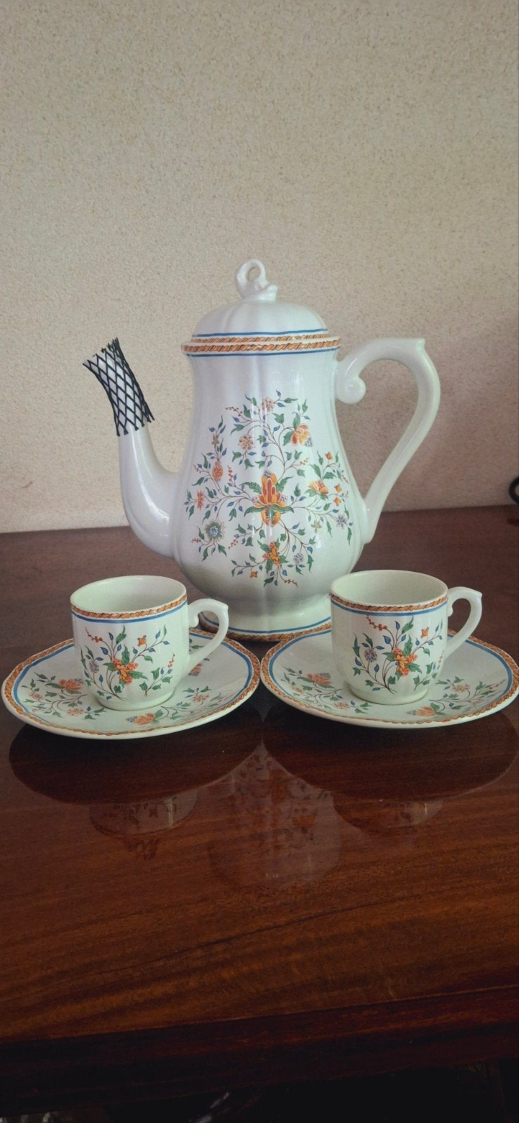 Prachtig Gien France "Au Sainfoin" koffieservies theeservies, Ophalen of Verzenden