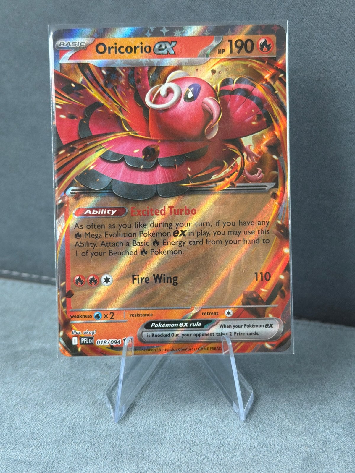 Oricorio ex Pokémon kaart - PFLen 018/094, Ophalen of Verzenden, Zo goed als nieuw, Losse kaart, Foil