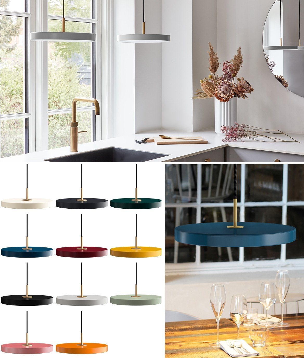 Umage Asteria hanglamp groot - petrol blauw mat 43cm LED, Ophalen, Gebruikt, Textiel, Scandinavisch