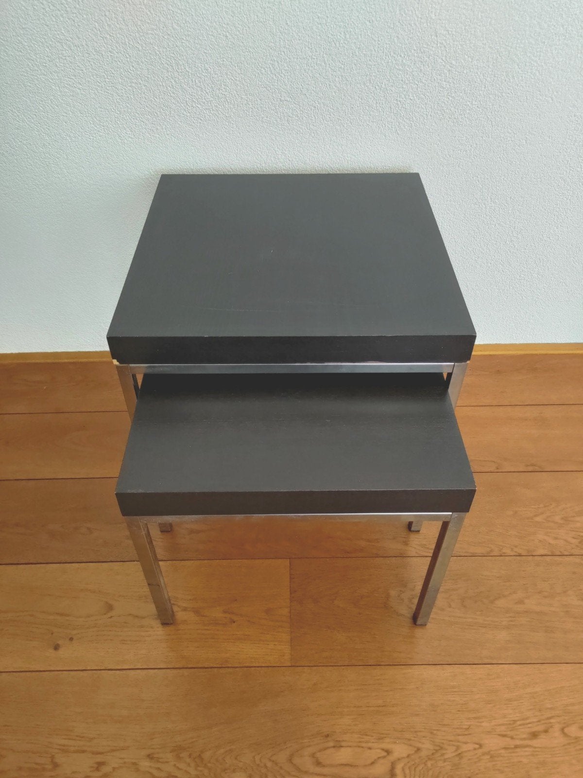 Vintage IKEA Klubbo Bijzettafels / Nesttafels – Zwart & Chro, Overige materialen, Minder dan 55 cm, Vierkant, Modern
