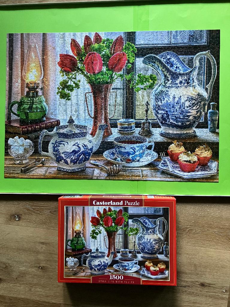 heel mooie puzzel met delfts blauw 1500 stukjes, Ophalen, 500 t/m 1500 stukjes, Zo goed als nieuw, Legpuzzel
