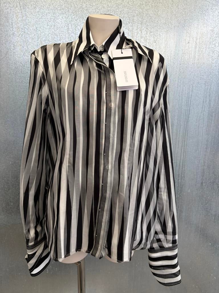 Sportmax sport Max 42 blouse zijde silk €695 zwart wit, Ophalen of Verzenden, Zo goed als nieuw, Maat 42/44 (L), Zwart