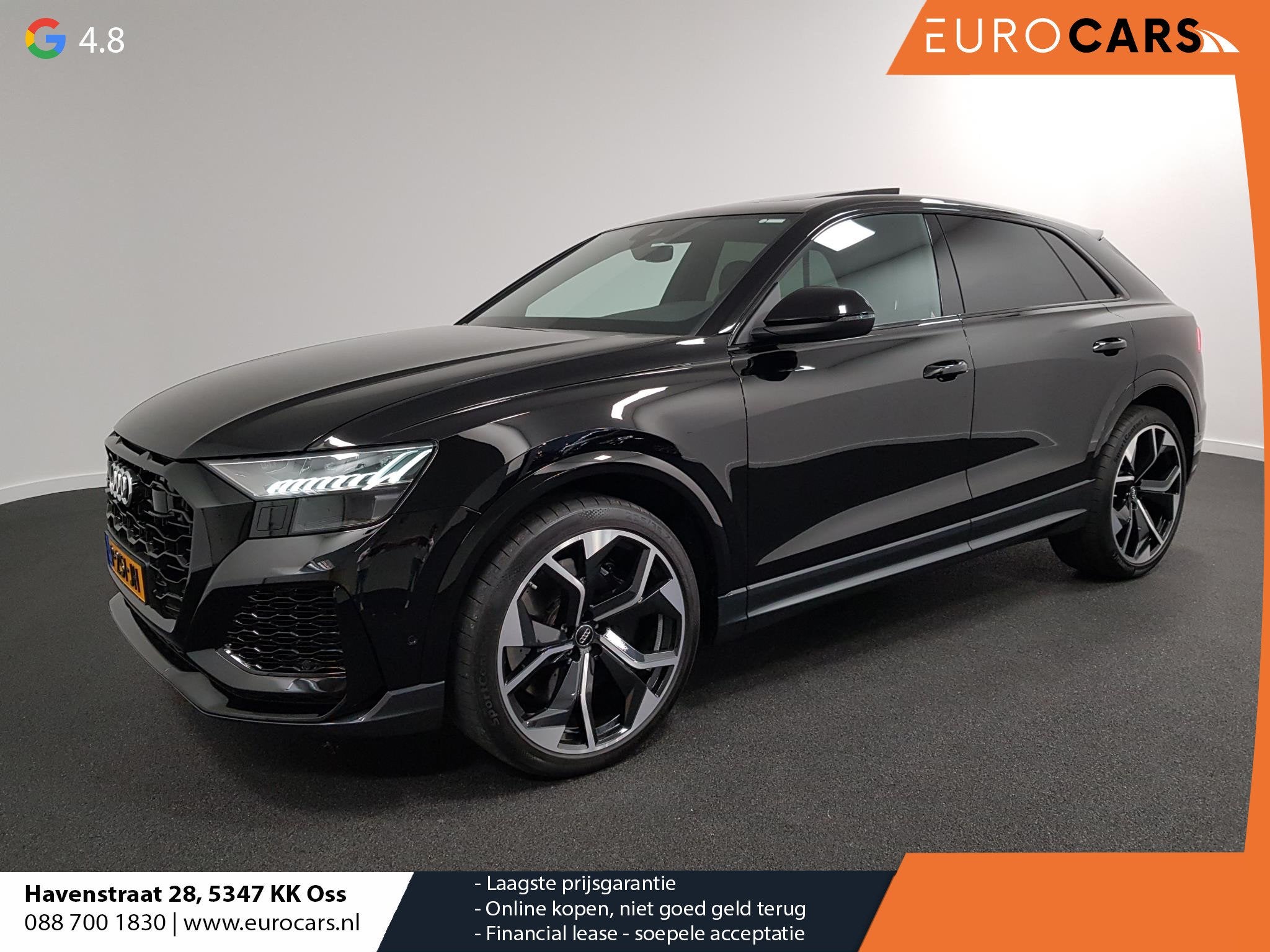 Audi Q8 4.0 TFSI RS Q8 Quattro 600pk! Panorama dak Navigatie, Automaat, Q8, Zwart, 156 €/maand