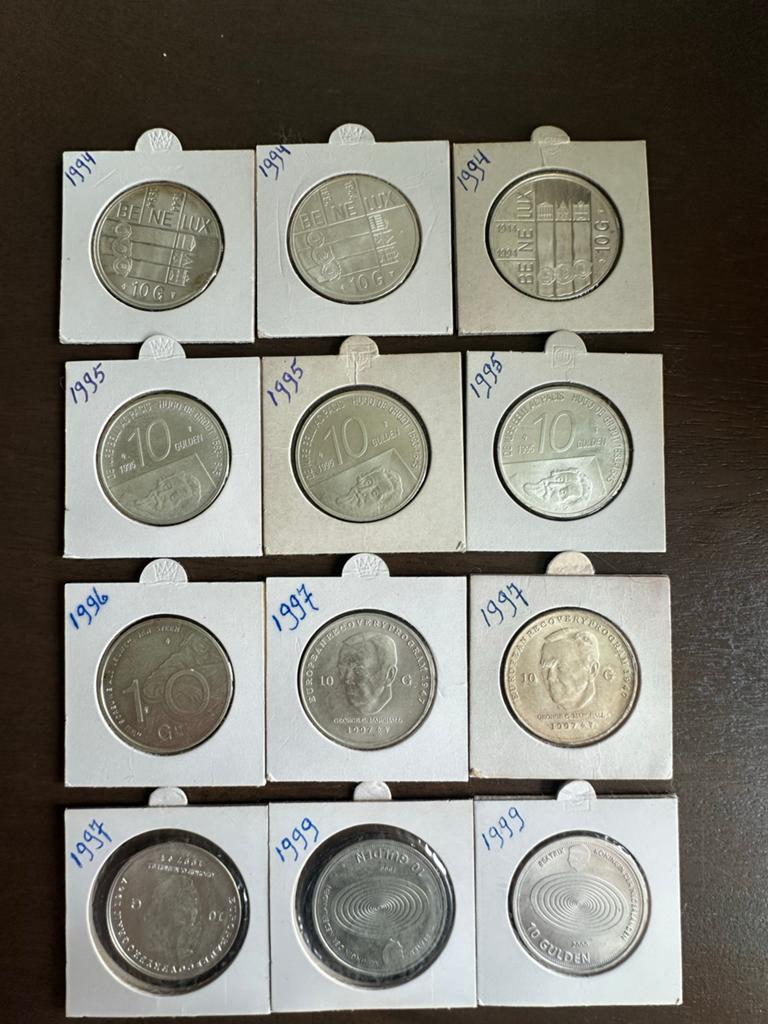 12x Zilveren Tien Guldens 1994-1999, Postzegels en Munten, Munten | Nederland, Setje, Koningin Beatrix, Zilver, Ophalen of Verzenden