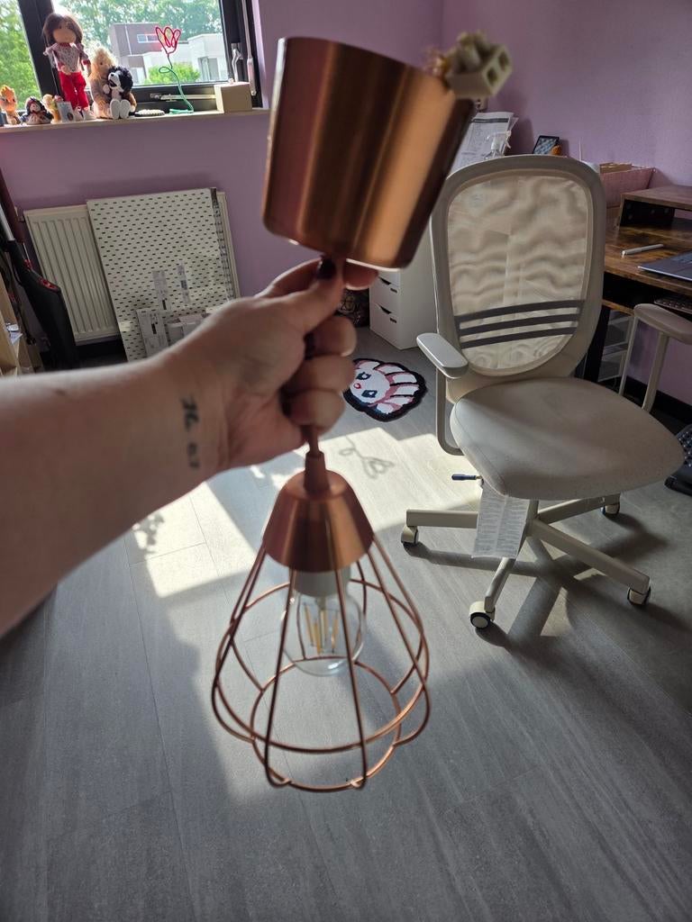 Koperkleurige IKEA lamp - Industriële stijl, Gebruikt, Ophalen of Verzenden, Metaal, Minder dan 50 cm