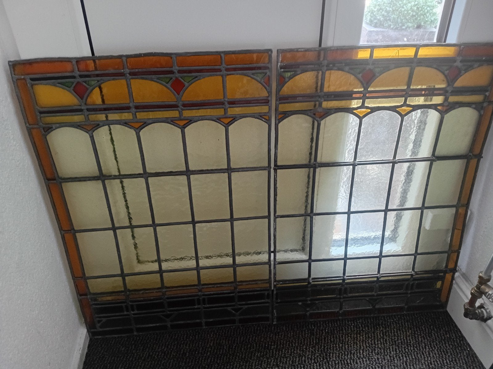 2x  glas in loodramen meer als    100 jaar  oud, Antiek en Kunst, Antiek | Glas en Kristal, Ophalen