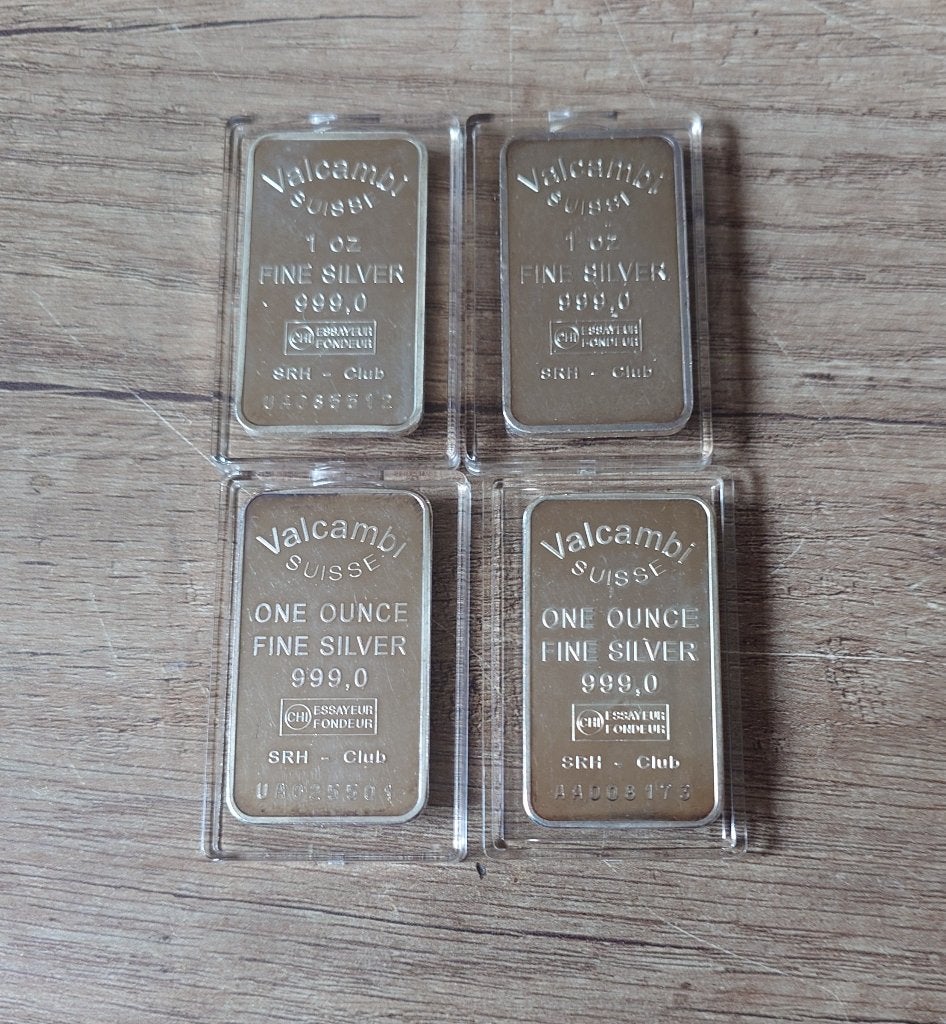 4x 1 oz Valcambi Suisse Zilver Baren, Verzenden, Zilver