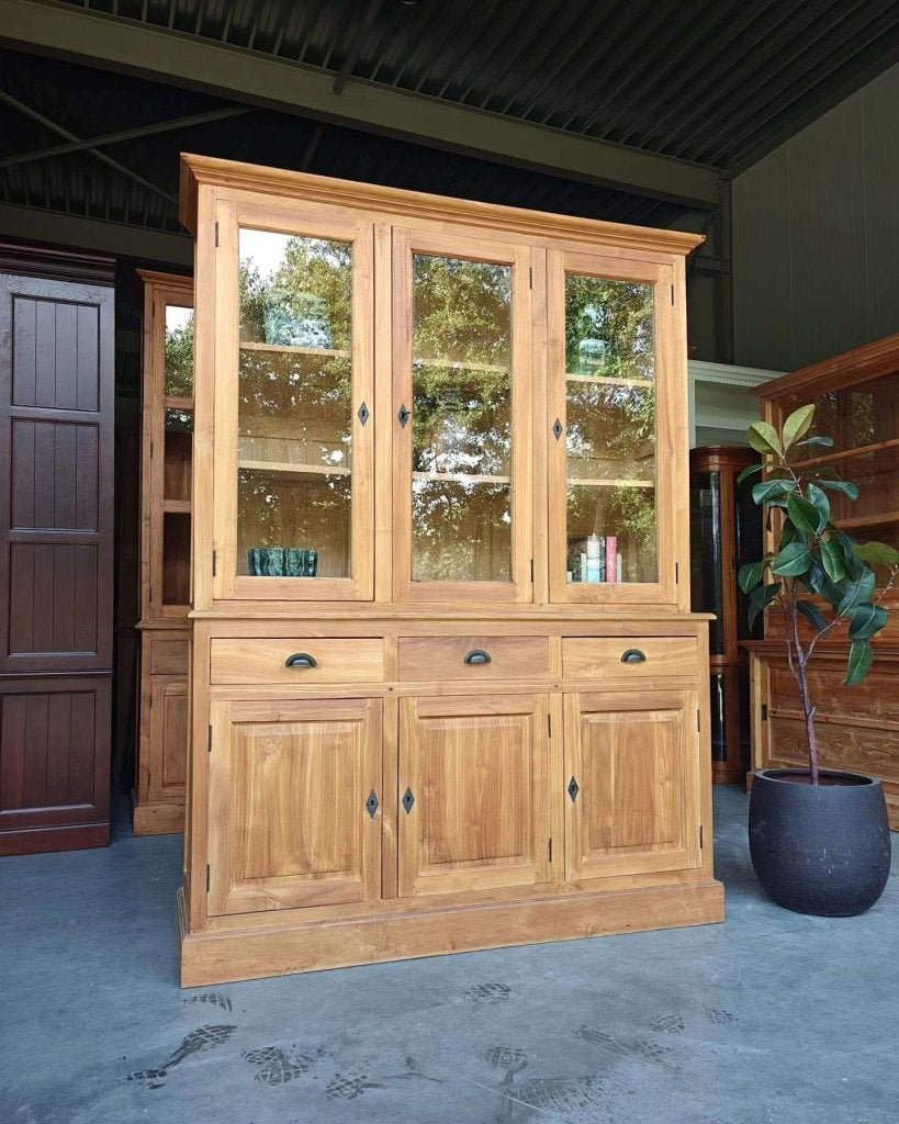 Teakhouten buffetkast | Servieskast teak | Vitrinekast #4689, -, 200 cm of meer, -, 150 tot 200 cm