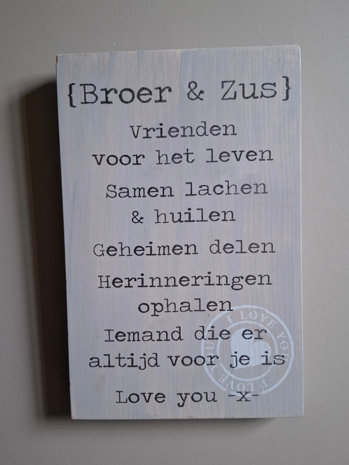 Houten plank met quotes broer en zus, Hout, Nieuw, Ophalen of Verzenden, Wandbord of Wandpaneel